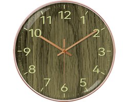 IBETTERTEC Analoge wandklok 30 cm–Goed leesbaar–Stille wandklok zonder getik–minimalistisch design met houtlook en glazen afdekking – stille radioklok voor woonkamer, keuken of kantoor