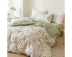 IBETTERTEC Dekbedhoes Beddengoed Kussensloop Dubbelzijdig katoenen beddengoed met botanisch print - Allergievriendelijk beddegoedset inclusief dekbedhoes 135x200 cm en kussensloop 80x80 cm met rits