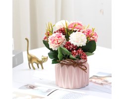 IBETTERTEC Kunstplant Kunstmatige Hortensia Plant in Pot - Decoratieve Nepbloemen met Keramische Vaas (Seidenstrauß Stijl) - Realistische Kunstplant voor Binnen - Onderhoudsvrije Woondecoratie