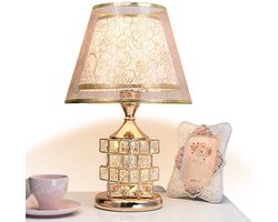 ibettertec LED Kristallen Tafellamp - Gouden Vintage Design - Luxe Nachtlamp met Knopschakelaar Europese stijl bureau/slaapkamer verlichting - High-end kristallen voet - Eenvoudige bediening
