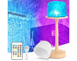 ibettertec - LED Nachtlamp op Accu - Oceaan Golf Lamp, 16 Kleuren dimbaar (inclusief afstandsbediening & touchbediening), Sterrenhemel Projector, met afneembare matte lampenkap, Draadloze LED Tafellamp, voor Slaapkamer & Woonkamer & Bar