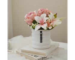 IBETTERTEC Witte Kunstlelies Roze Kunstlelies - Kunstbloemen Boeket in Pot - Realistische voor Binnen - Onderhoudsvrije Decoratie Woonaccessoires
