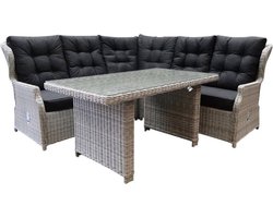 Ibiza hoek dining loungeset 4-delig verstelbaar wit grijs 120cm tafel