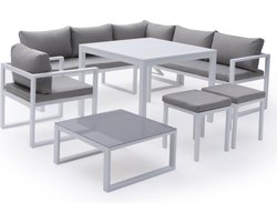 IBIZA modulaire tuinset in grijze stof voor 7 personen - wit aluminium