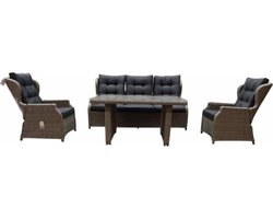 Ibiza stoel-bank loungeset 4-delig verstelbaar grijs