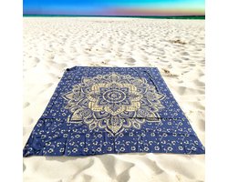 Ibiza strandlaken - Goud/blauw - Groot strandlaken - wandkleed - Yoga studio deco - muur decoratie