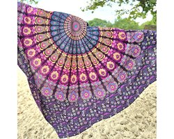 Ibiza strandlaken mandala - XXL strandkleed - Paars/roze/geel - Yoga wand decoratie - wandkleed - Zomer laken - dunne sprei katoen