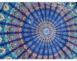 Ibizadoek Pauw blauw - 240 x 210 cm - Lichtgewicht strandlaken - XXL mandala pauw laken - 2-persoons katoenen badlaken - Boho bed & bank sprei - Festivalkleed - Familiestrandlaken - Schaduwdoek - Muur decoratie - Picknickkleed
