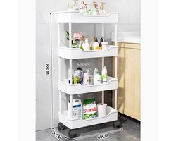 iBright Opbergrek met wieltjes - Smalle Keukentrolley 4-laags - Staand rek 4 etages voor Badkamer - 40x20x88 cm - Kunststof - Wit