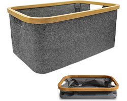 iBright Opvouwbare Heupwasmand 50L - Wasmand - Opvouwbaar- Bamboe - Opbergmand - Waterafstotend - Donker Grijs
