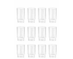 IBS Home Geribbelde Drinkglazen - Longdrinkglazen - Set van 12 - 350 ml - Waterglazen - Limonadeglazen - Glazen - Koffieglazen - Theeglazen - latte macchiato glazen - matcha set - Stapelbaar