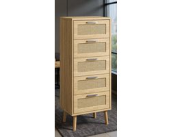 IBUYKE Dressoir met opbergruimte, rotan kledingkast met 5 opbergvakken, houten opbergdoos, Boheemse doos voor slaapkamer, woonkamer, half, naturel WST010N-Casa Serena