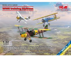 ICM Modelbouwpakket Militaire voertuigen - 32039 WWII training biplanes - Bucker Bu 131D - DH.82A Tiger Moth - Stearman PT-17 Plastic - 1:32 - Modelbouw