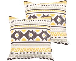 icon Cushion for Outdoor Boho Collection, Aztec Yellow, Set of 2, Woven Water Repellent Fabric, 43cm x 43cm, Cushion for Sofa with Fiber Filling, Garden Cushion, Garden, Outdoor