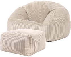 icon - Kingston Zitzak Fauteuil met Poef - Ribfluweel - Beige