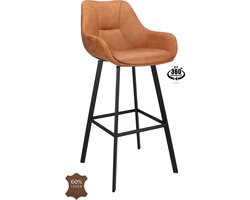 Icon Living - Barkruk Bradley Zithoogte 80 - Microleder Bull Camel - Poot Zwart