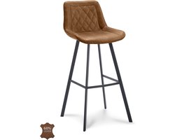 Icon Living - Barkruk Jim Zithoogte 80 - Microleder Bull Camel - Poot Zwart