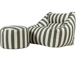 icon - Natalia XL Zitzak Fauteuil met Ronde Poef - Gestreept - Olijfgroen
