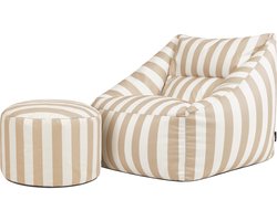 icon - Natalia XL Zitzak Fauteuil met Ronde Poef - Gestreept - Taupe