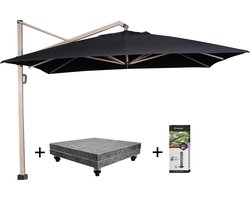 Icon premium zweefparasol 350x350 cm oak mast faded black met 150KG voet en hoes