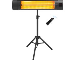 ICQN Infrarood Terrasverwarmer met Afstandsbediening - 2300W – In Hoogte Verstelbaar Statief - 4 Standen - Water en stofbescherming - Voor Binnen en Buiten - Elektrische Kachel - Zwart