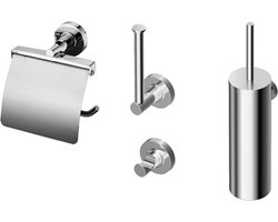 Ideal Standard Iom toiletaccessoires set met handdoekhaak closetrolhouder met deksel met closetborstelgarnituur en reserverolhouder chroom