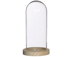Ideas 4 Seasons Decoratie stolp - glas - houten plateau - D10 x H20 cm