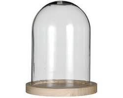Ideas 4 Seasons Decoratie stolp - glas - houten plateau - D12 x H16 cm