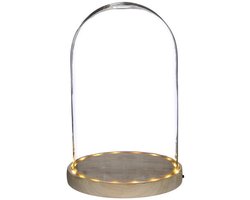 Ideas 4 Seasons Decoratie stolp - glas - houten plateau - LED verlichting - D17 x H25,5 cm
