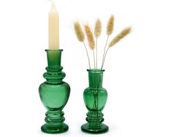 Ideas 4 seasons - giftbox with love - cadeauset - groen glazen kandelaar en vaasje incl. droogbloempluimpjes en kaartje `'with love"