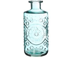 Ideas4seasons Bloemenvaas/flesvaas Berlin - met motief - helder glas - lichtblauw - 9 x 21 cm