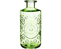 Ideas4seasons Bloemenvaas/flesvaas Berlin - met motief - helder glas - lichtgroen - 9 x 21 cm