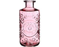 Ideas4seasons Bloemenvaas/flesvaas Berlin - met motief - helder glas - lichtroze - 9 x 21 cm