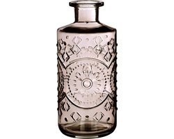 Ideas4seasons Bloemenvaas/flesvaas Berlin - met motief - helder glas - smoke grijs - 9 x 21 cm