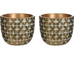 Ideas4Seasons Bloempot/plantenpot ruit motief Hanoi - 2x - goud - D10 x H8 cm - voor binnen