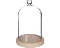 Ideas4seasons Decoratie stolp met hartje - houten plateau - D12 x H18 cm - presentatie stolpen
