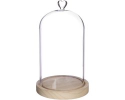 Ideas4seasons Decoratie stolp met hartje - houten plateau - D14 x H24 cm - presentatie stolpen