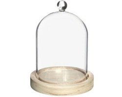 Ideas4Seasons Decoratie stolp met knopje - klein - houten plateau - D12 x H15 cm - presentatie stolpen