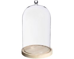 Ideas4Seasons Decoratie stolp - met sierknopje - houten plateau - D17 x H28 cm - presentatie stolpen