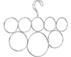 iDesign Sjaalhanger met 8 hoepels, metalen hangende sjaalorganizer voor kledingkast of kast, werkt ook als stropdassenrek of riemhanger, zilver, 33 x 1,9 x 24,8 centimeter