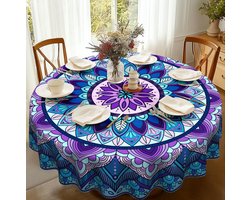 iEvery Tafelkleed Rond 150 Wasbaar, Boho Mandala Tafelkleed Blauw Bloemen Tuintafelkleed Polyester Buiten Weerbestendig Tafelkleed Waterdicht voor Keuken Tuintafel Eettafel Feest