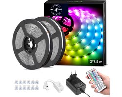 iFoulki 15M 36W RGB LED-stripverlichting Multicolor dimbaar, efficiënte zelfklevende lichtstrip 20 kleuren 8 modi met afstandsbediening, decoratieve LED-verlichting voor slaapkamer, huis, spiegel, keuken