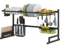Igoods Afdruiprek - Droogrek - Borden, Bestek, Glazen, Messen - RVS - Zwart - Met Lekbak - 79X52X32 cm -