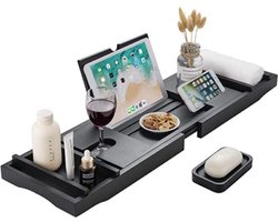 IGOODS - Bamboe Badrek Uitschuifbaar - badplank - Bamboo Brug Verstelbaar - Zwart