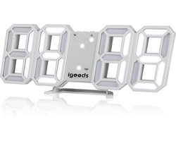 Igoods Digitale Tafelklok - Led Wekker Klok - Digitale 3D Wekker - Moderne Bureauklok - Met Temperatuurmeter - Wit