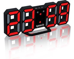 Igoods Digitale Tafelklok - Led Wekker Klok - Digitale 3D Wekker - Moderne Bureauklok - Met Temperatuurmeter - Zwart/Rood