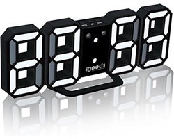 Igoods Digitale Tafelklok - Led Wekker Klok - Digitale 3D Wekker - Moderne Bureauklok - Met Temperatuurmeter - Zwart/Wit