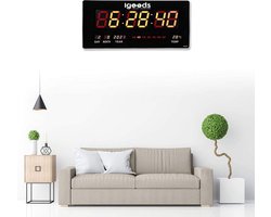 IGOODS - LED kalenderklok - digitale LED  cijferklok - muurhangende eeuwigdurende kalenderklok voor thuis slaapkamer en kantoor - 100-240V - EU Plug