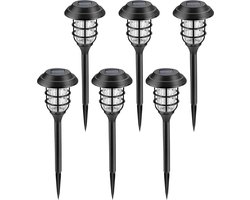 Igoods Solar Tuinverlichting Lantaarn - Verlichting op Zonne-energie - Sfeerverlichting - LED Prikspots Voor Buiten - Groene Energie - Waterbestendig - Tuinfakkels - 6 Stuks