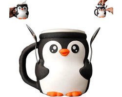 Ijsbeker - Pinguïn ijsbekerhouder – herbruikbare ijsbekerhouder cute design met handvat & snacklade – 16 oz yoghurt- & ijskom – lepelgleuf – cadeau voor kinderen & volwassenen
